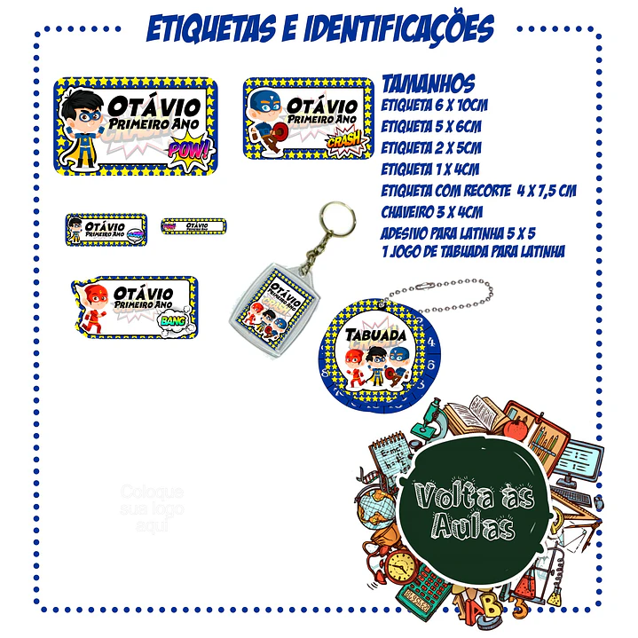 Arquivo de Corte Etiquetas Escolares Herois Meninos  1