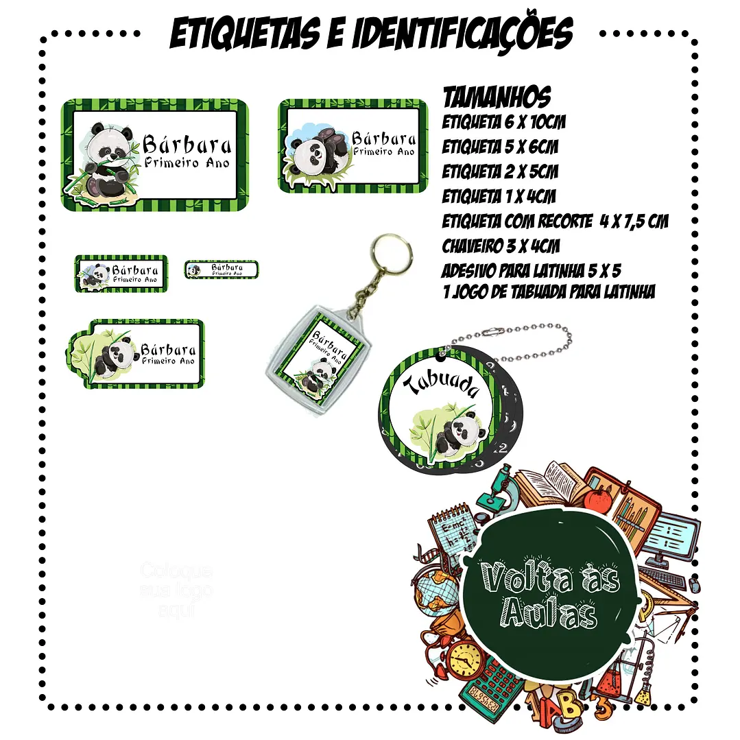 Arquivo de Corte Etiquetas Escolares Panda  1