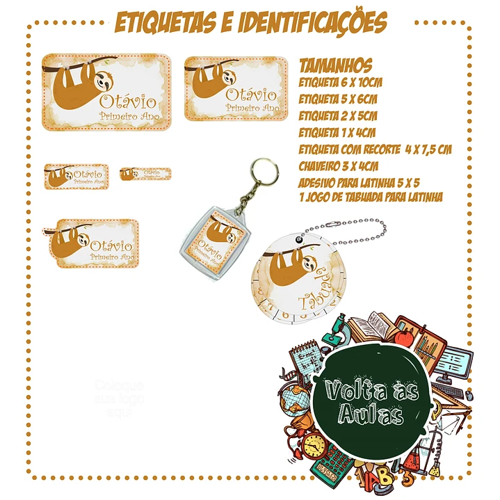 Arquivo de Corte Etiquetas Escolares Preguiça 1