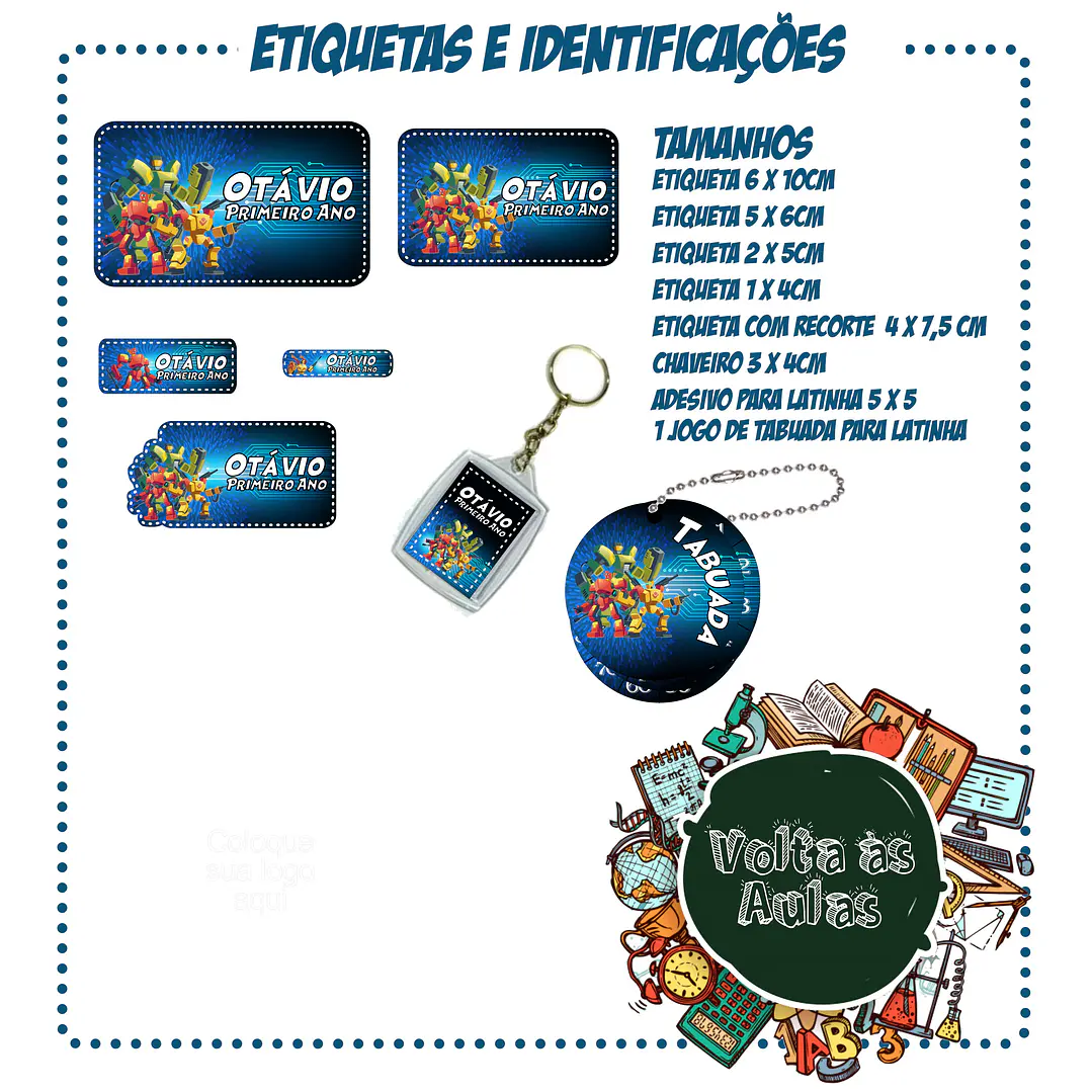 Arquivo de Corte Etiquetas Escolares Robôs 1