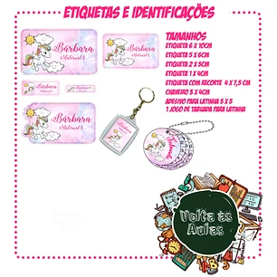 Arquivo de Corte Etiquetas Escolares Unicornio 