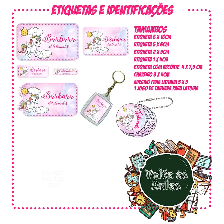 Arquivo de Corte Etiquetas Escolares Unicornio  1