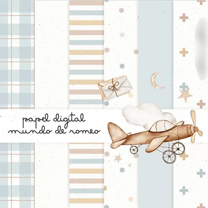 Kit Digital Aviãozinho Branco e Azul 1