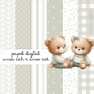 Kit Digital Papéis Ursinhos Verde e Branco