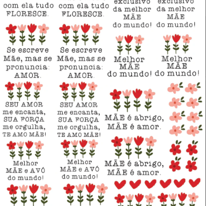 Arquivo Dia das Mães DTF UV Flores e Frases Folha A4 1