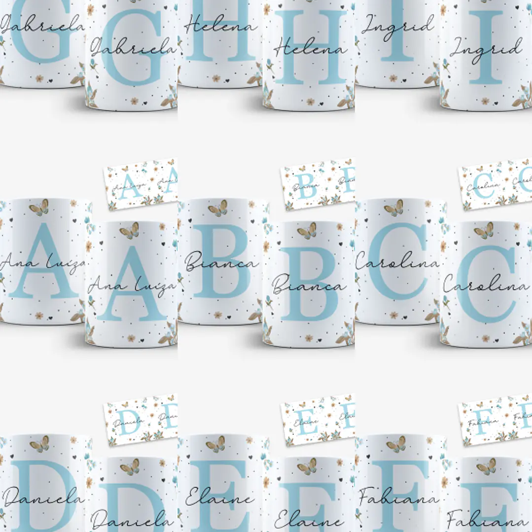 Arquivo Caneca Alfabeto Floral Azul  1
