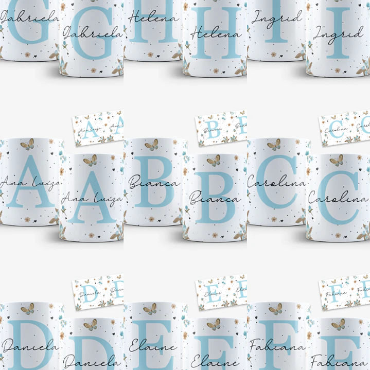 Arquivo Caneca Alfabeto Floral Azul  1