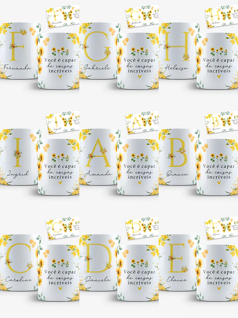 Arquivo Caneca Alfabeto Floral Girassol 