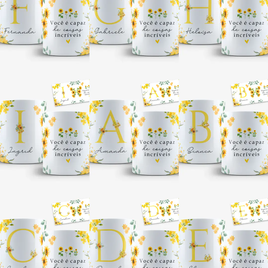 Arquivo Caneca Alfabeto Floral Girassol  1