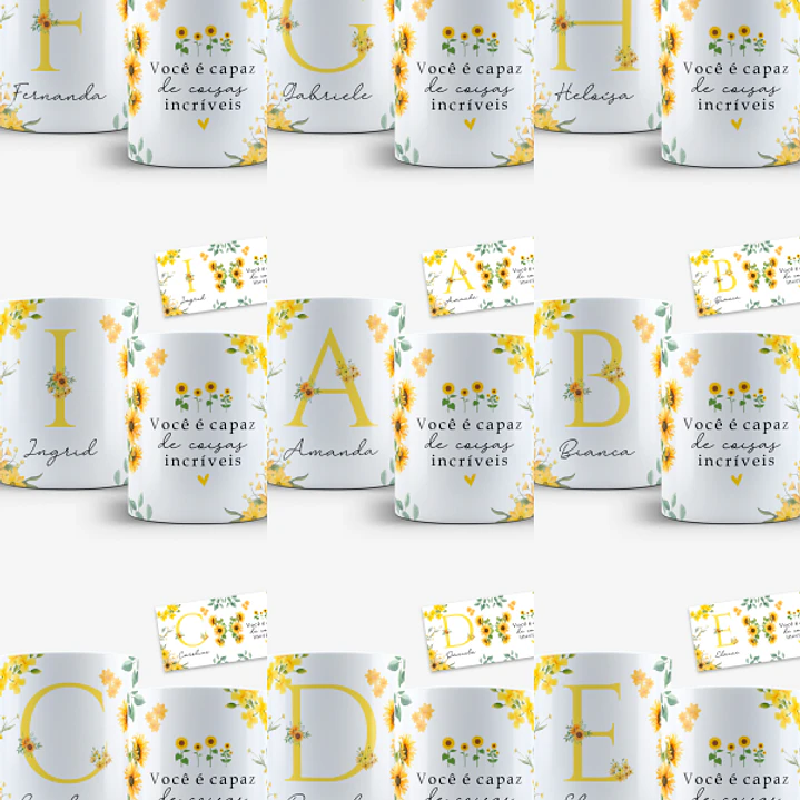 Arquivo Caneca Alfabeto Floral Girassol  1