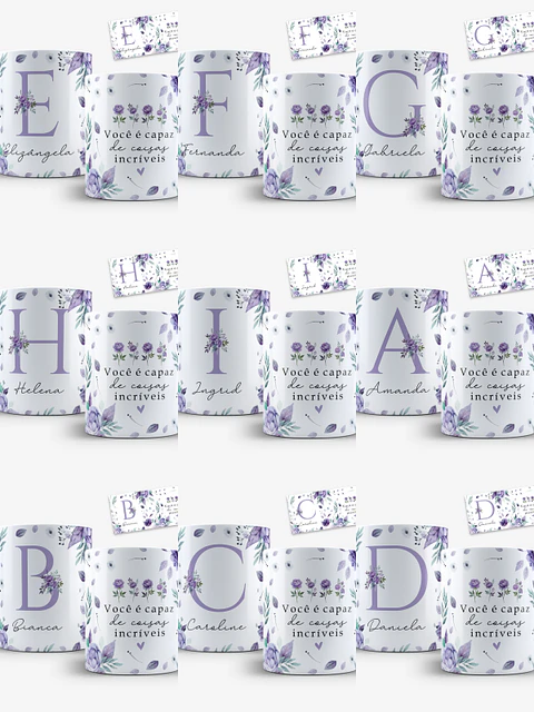 Arquivo Caneca Alfabeto Floral Lilás 