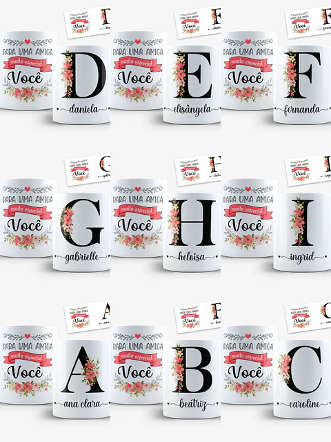 Arquivo Caneca Amigas Alfabeto Floral com Nome 