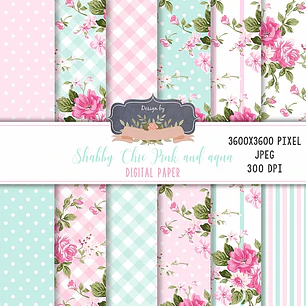 Kit Digital Floral Aqua 