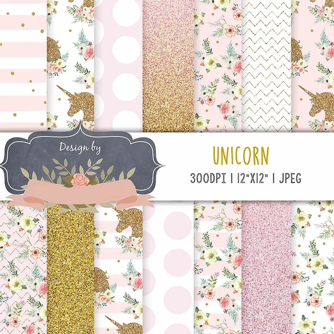 Kit Digital Unicórnio Rosa Glitter  1