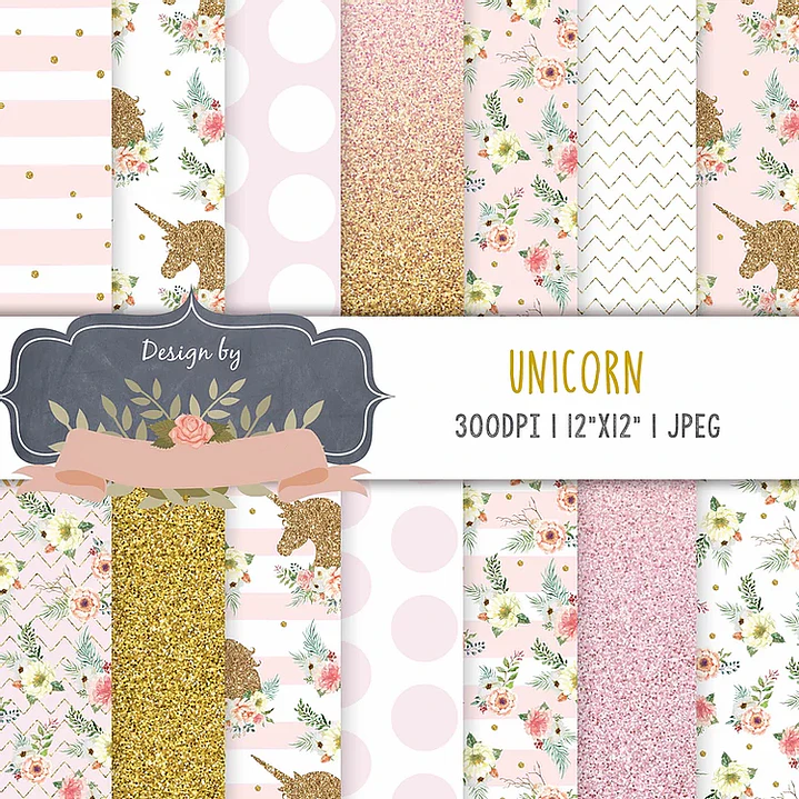 Kit Digital Unicórnio Rosa Glitter  1