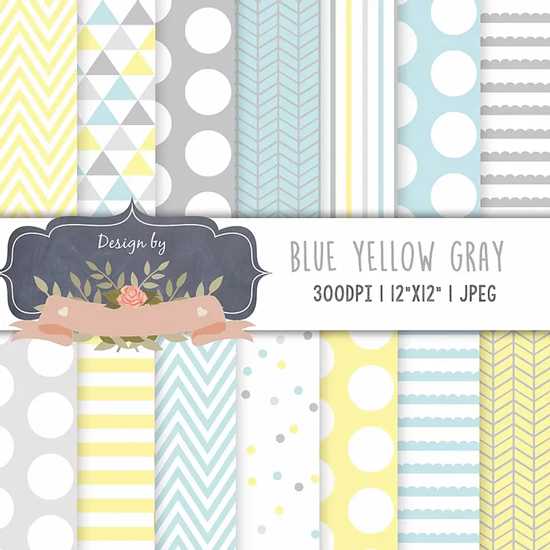 Kit Digital Geométrico Amarelo Azul  1