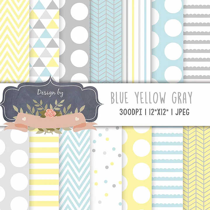 Kit Digital Geométrico Amarelo Azul  1