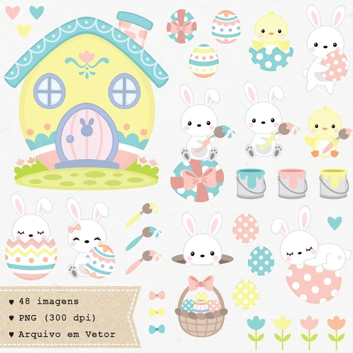 Kit Digital Papéis e Clipparts Coelhinhos das Páscoa 1