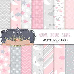 Kit Digital Lua Rosa e Cinza