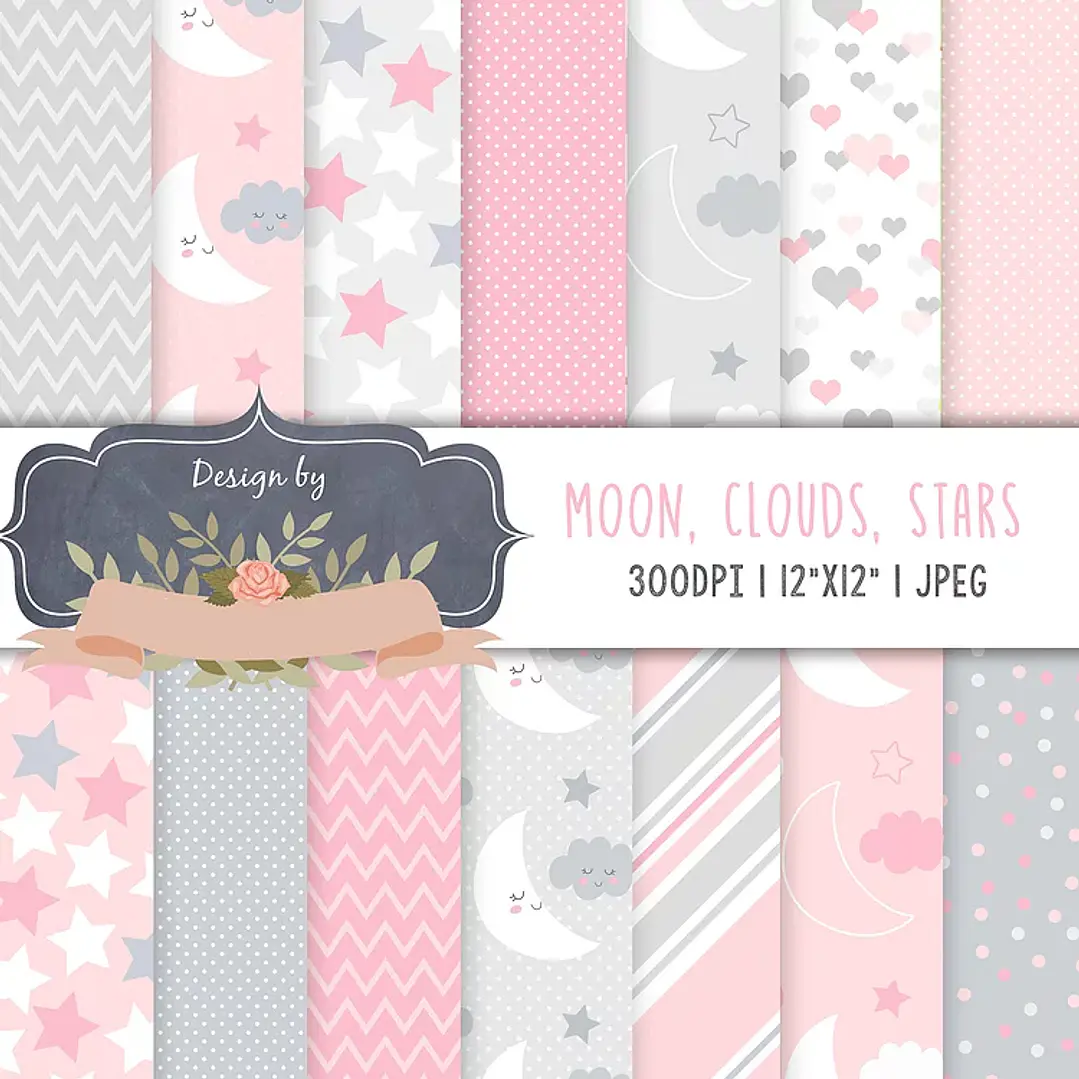 Kit Digital Lua Rosa e Cinza 1