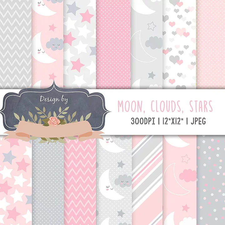 Kit Digital Lua Rosa e Cinza 1