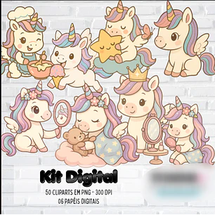 Kit Digital Unicórnio Kawaii 