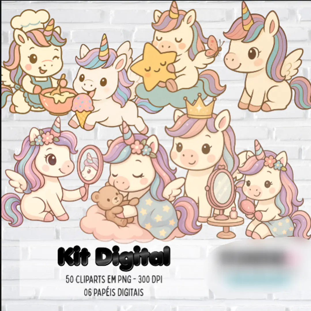 Kit Digital Unicórnio Kawaii  1