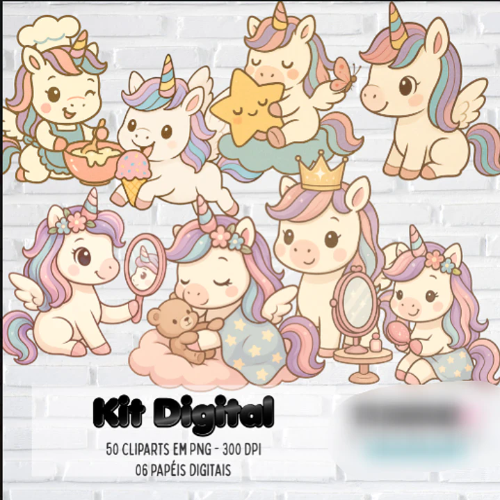 Kit Digital Unicórnio Kawaii  1