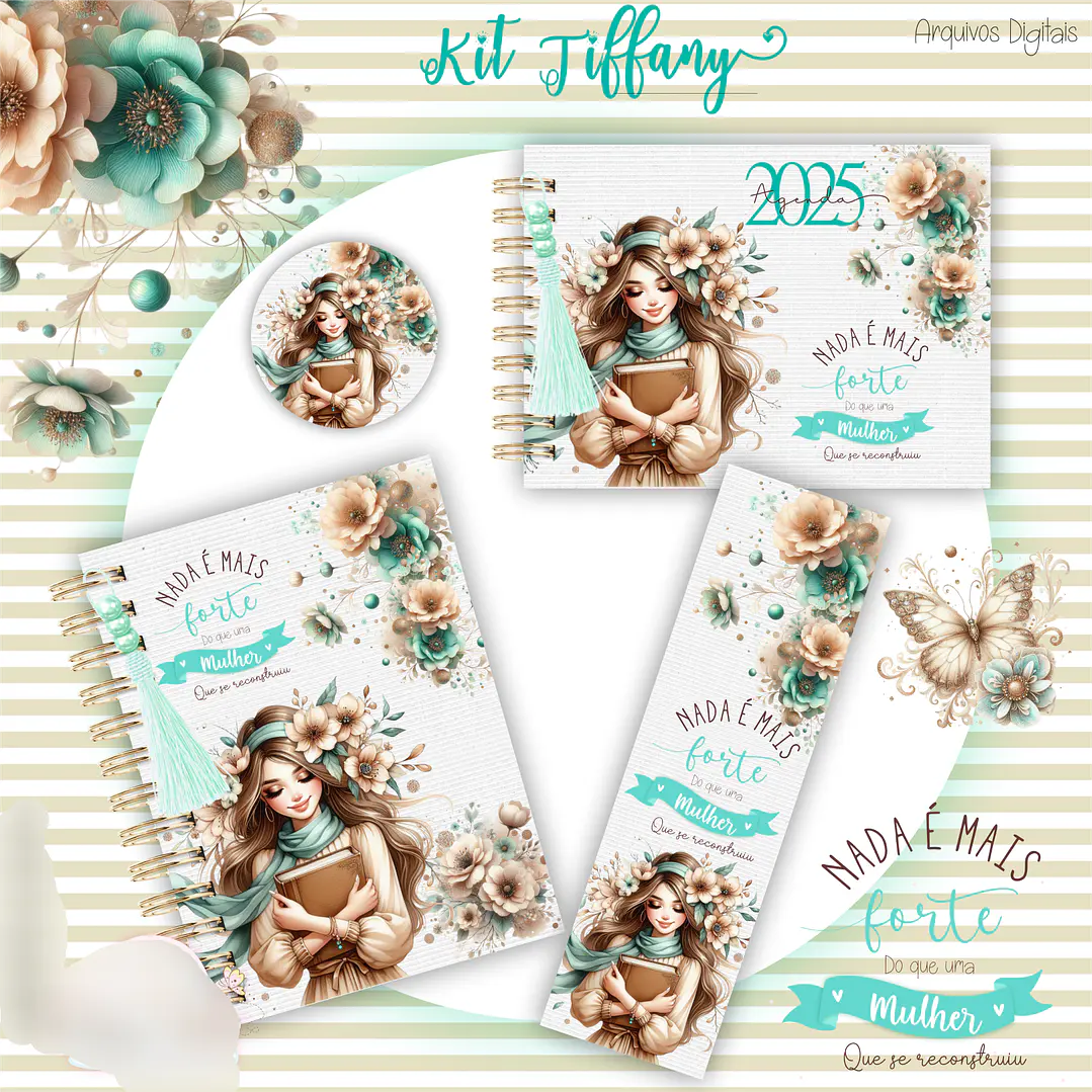 Arquivo Encadernação Mulher Floral Azul Tifanny  2