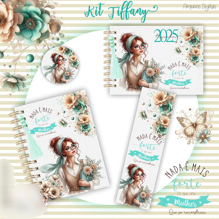 Arquivo Encadernação Mulher Floral Azul Tifanny  3