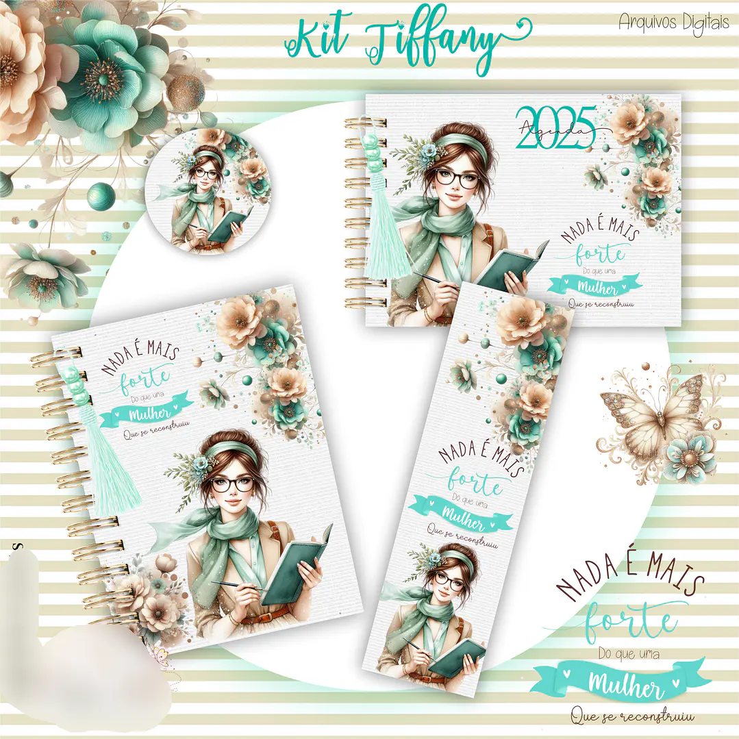 Arquivo Encadernação Mulher Floral Azul Tifanny  6