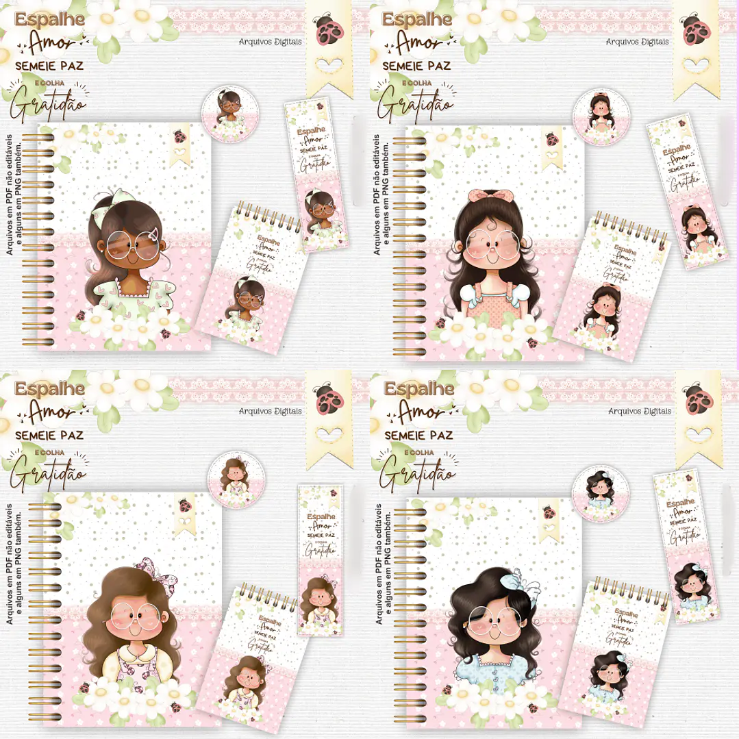 Arquivo Encadernação Kit Gratidão Meninas Floral  1