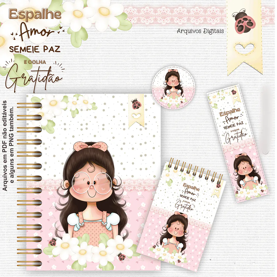 Arquivo Encadernação Kit Gratidão Meninas Floral  6