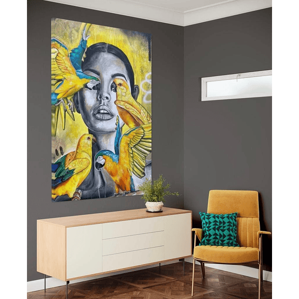 Cuadro Figura Humana: MUJER Y GUACAMAYOS 4