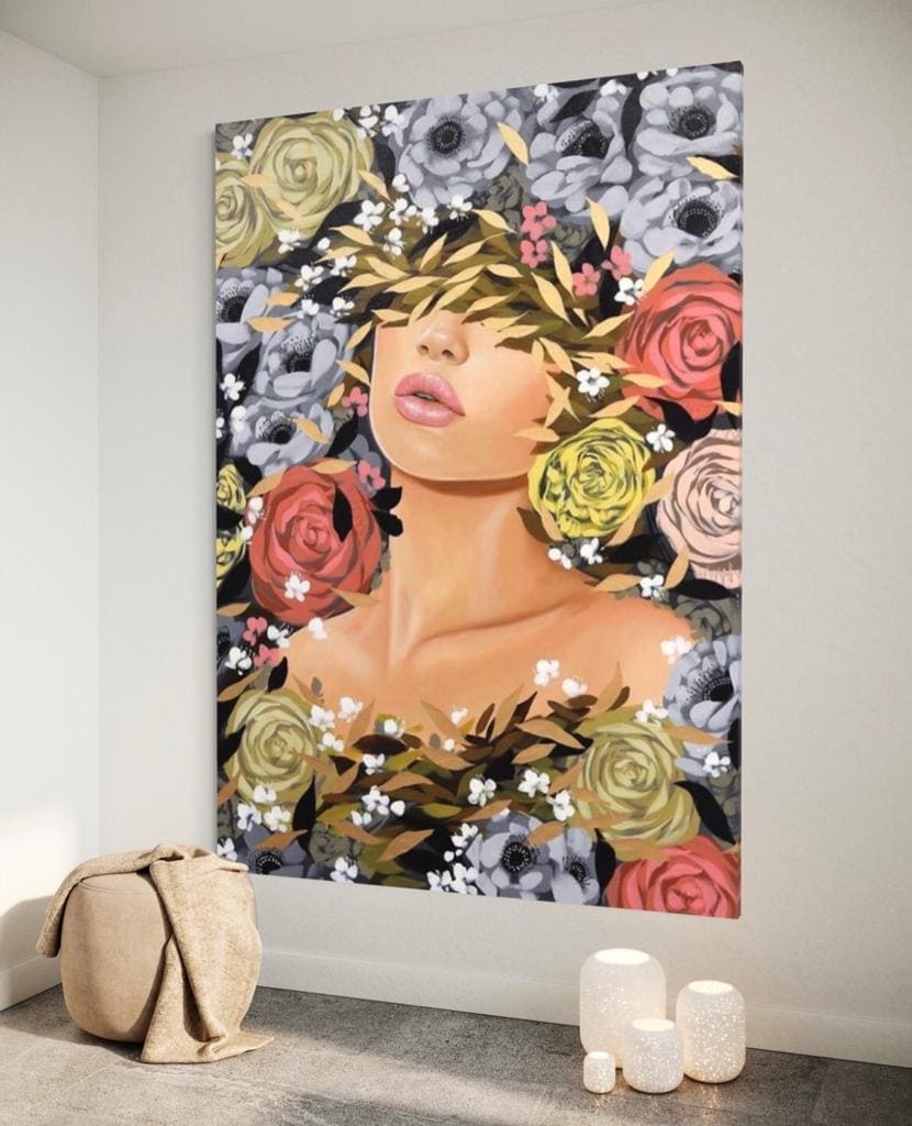 Cuadro Figura Humana: MUJER Y ROSAS 4