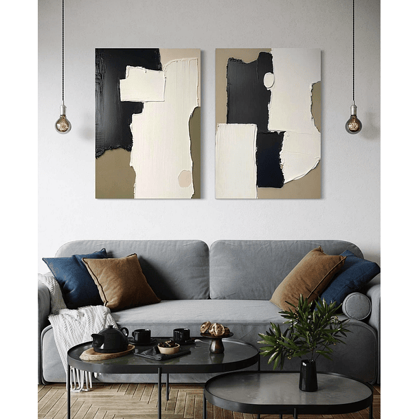 Cuadro Díptico Texturizado Minimalista: TRAZOS SILENTES 2