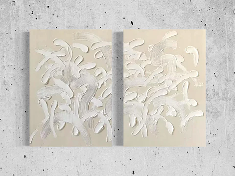 Cuadro Díptico Texturizado Minimalista: ONDAS DE SAL