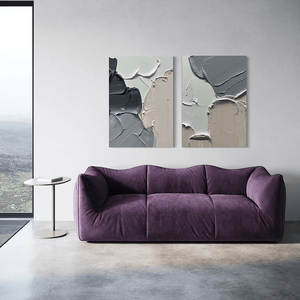 Cuadro Díptico Texturizado Minimalista: CENIZA ERRANTE 2