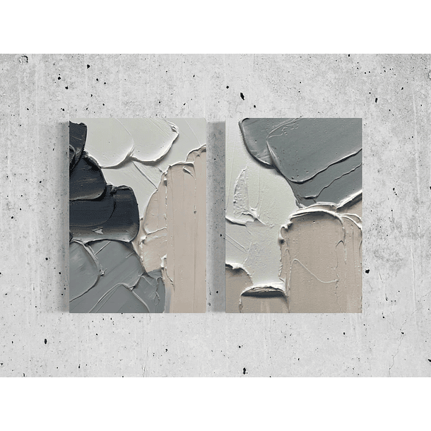 Cuadro Díptico Texturizado Minimalista: CENIZA ERRANTE 1