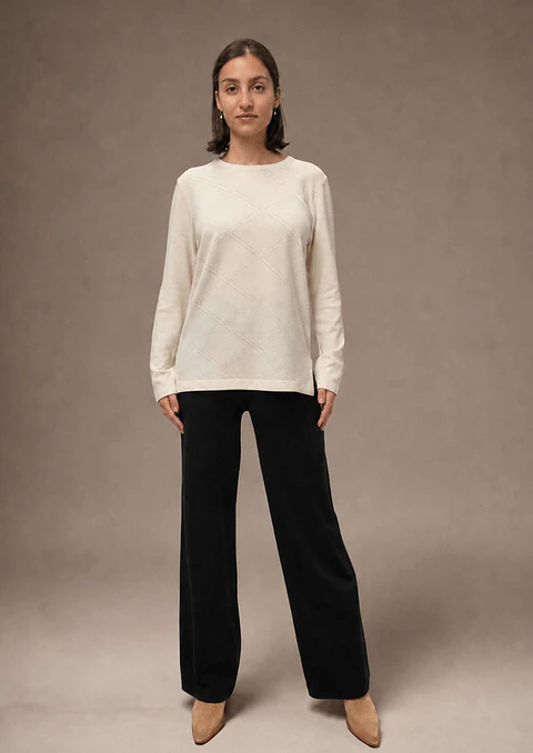 Camisola Knit com Padrão Losango Texturado