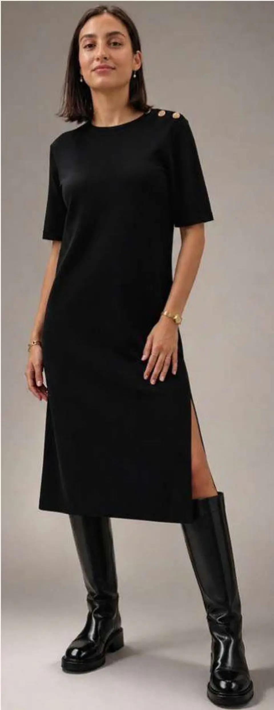 Vestido Knit Midi com Botões Dourados no Ombro 7