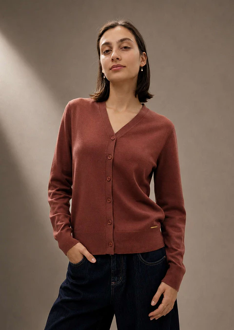 Cardigan Knit Decote em V
