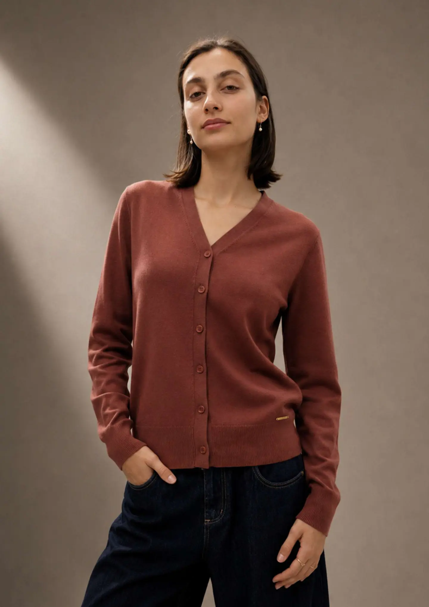 Cardigan Knit Decote em V 1