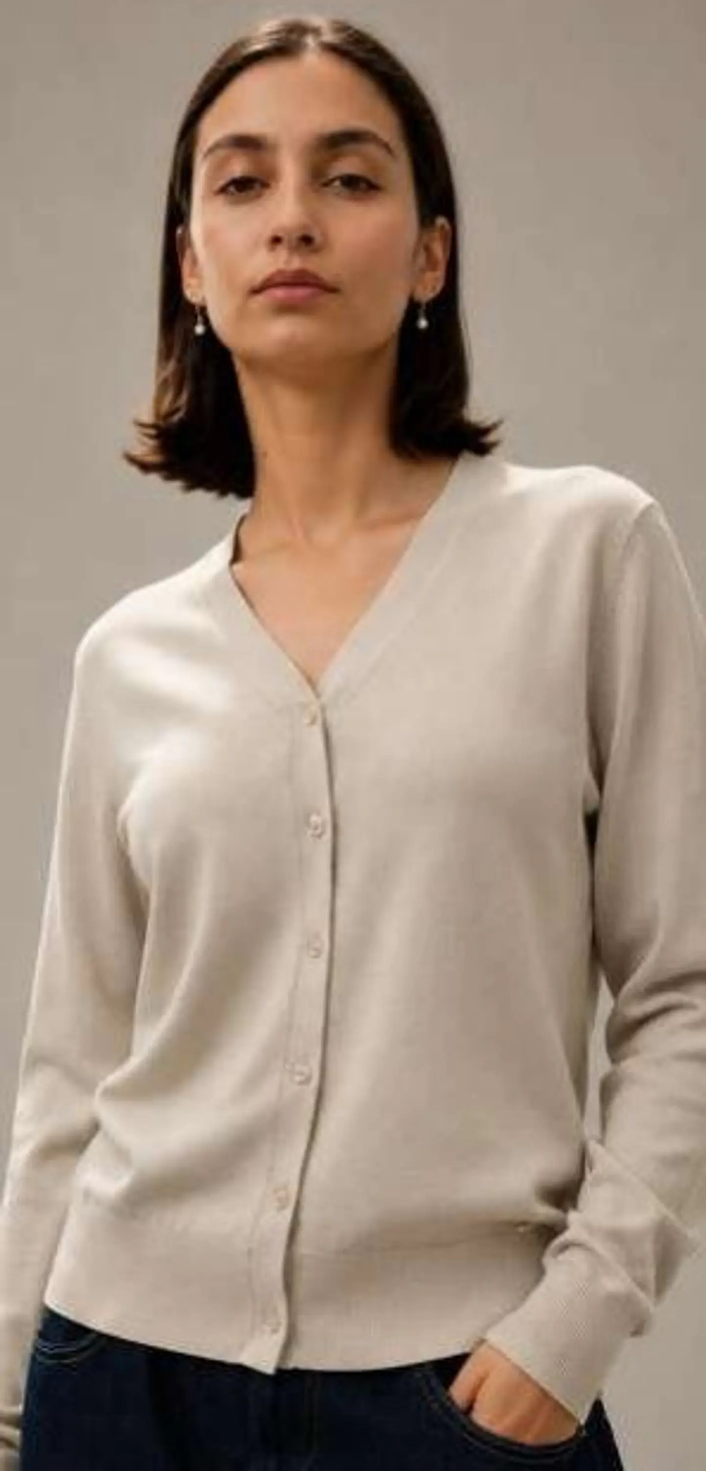 Cardigan Knit Decote em V 6