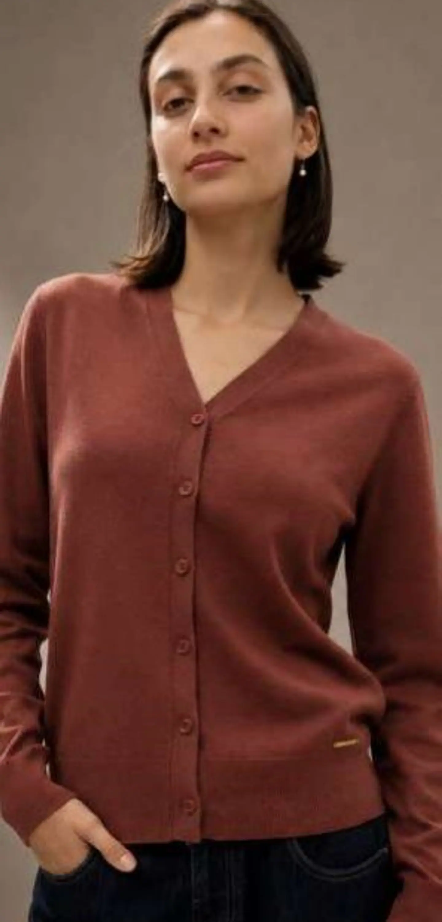 Cardigan Knit Decote em V 11