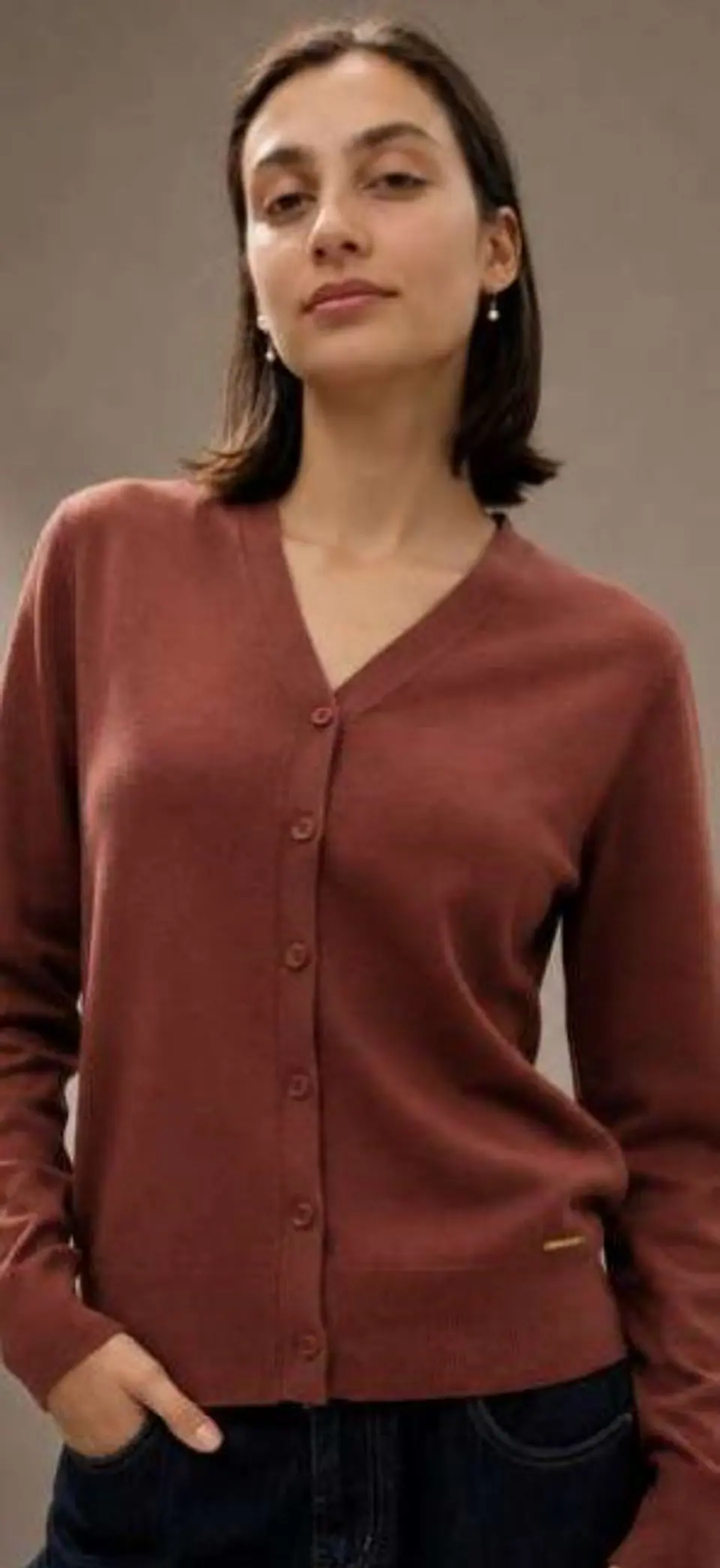 Cardigan Knit Decote em V 11