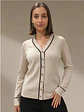 Cardigan Knit Canelado com Debrum em Contraste - Thumbnail 2