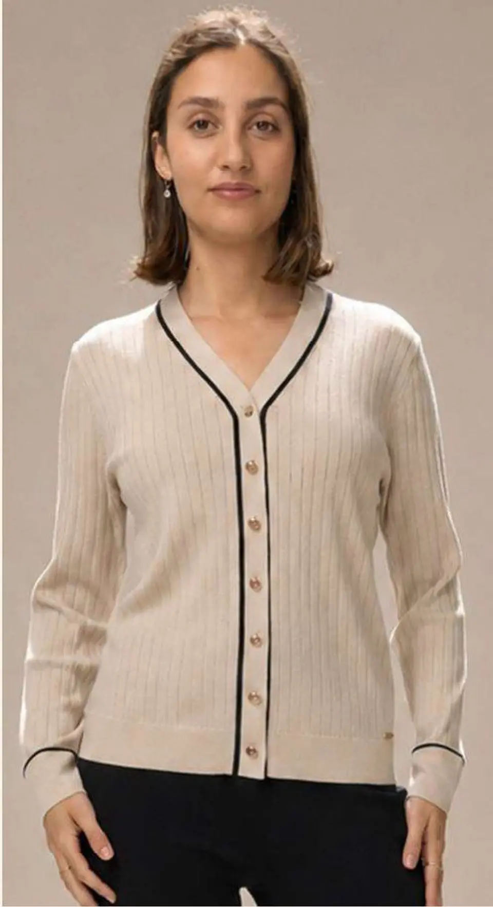Cardigan Knit Canelado com Debrum em Contraste 5