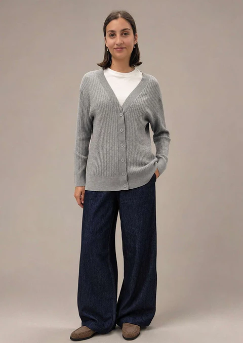 Cardigan Knit Entrançado Decote em V