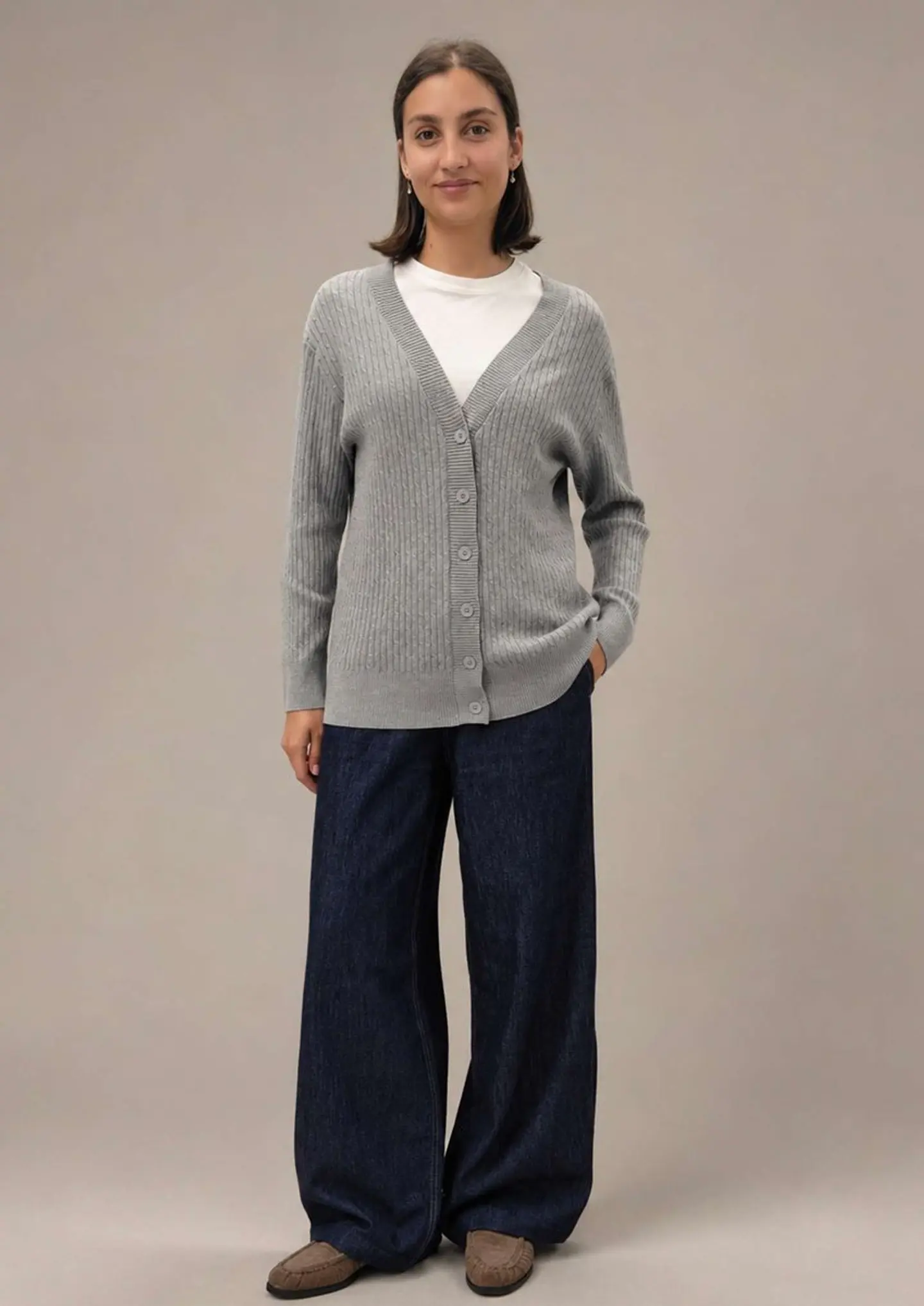 Cardigan Knit Entrançado Decote em V 1